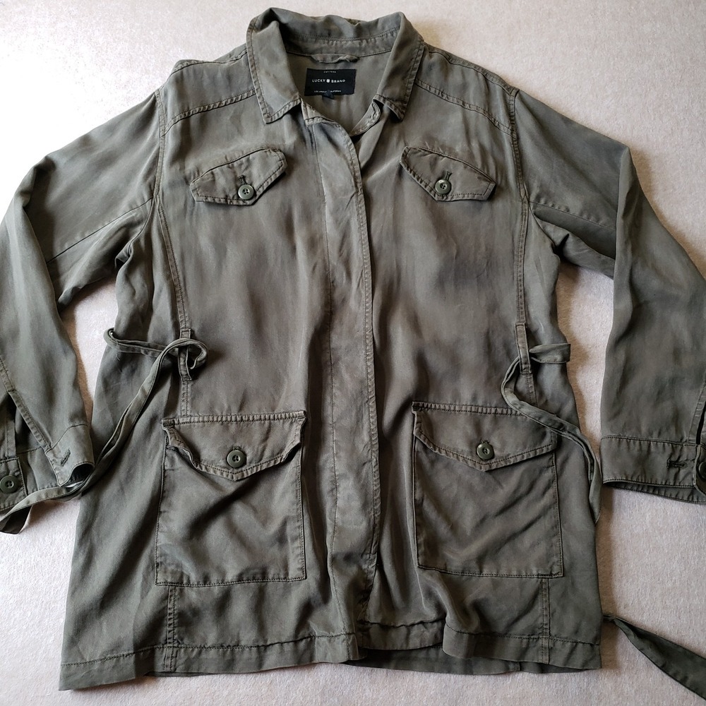 Lucky Brand Womens Utility Jacket Sz M‎ Linen Blend Oversized Chore Shacket